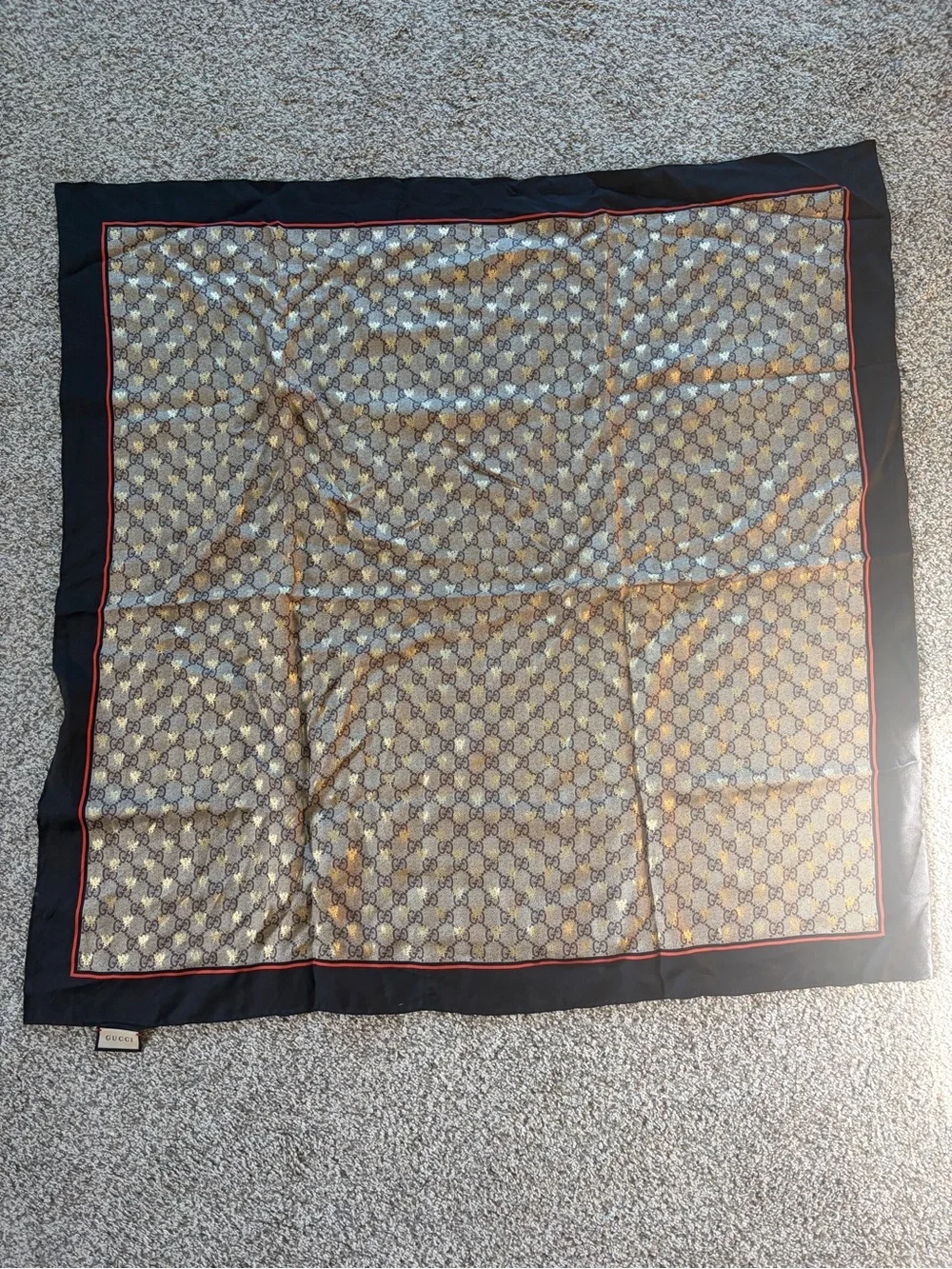 Gucci Black and Gold Patterned Decorative Scarf Throw